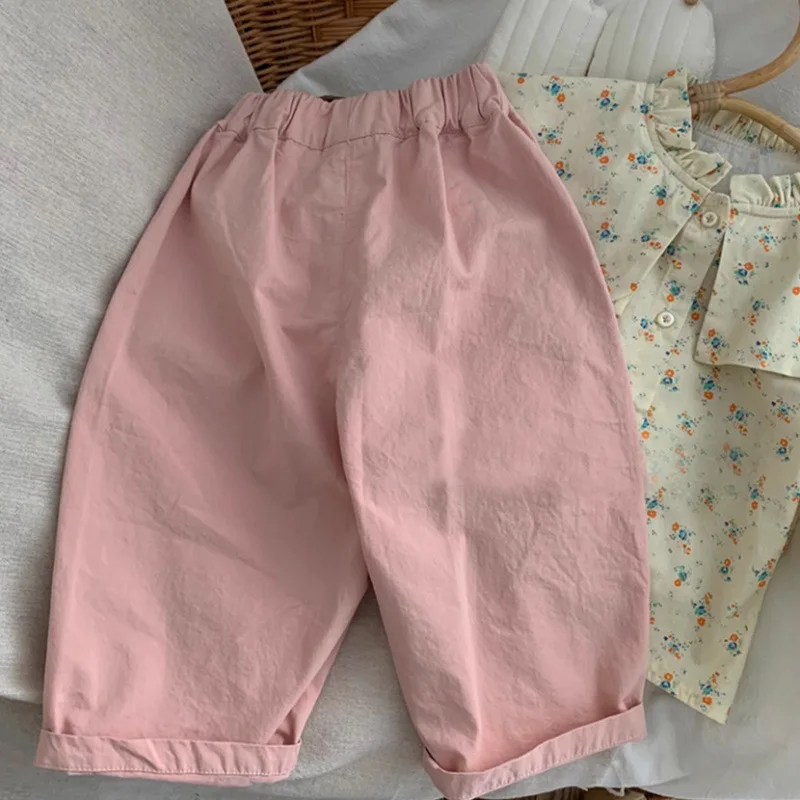 Vielseitige Harlan-Hose aus reiner Baumwolle für Kinder, Sommer, dünn, lässig, lockere Passform, Jungen- und Mädchenhose, schlichtes Design, Frühling und Herbst