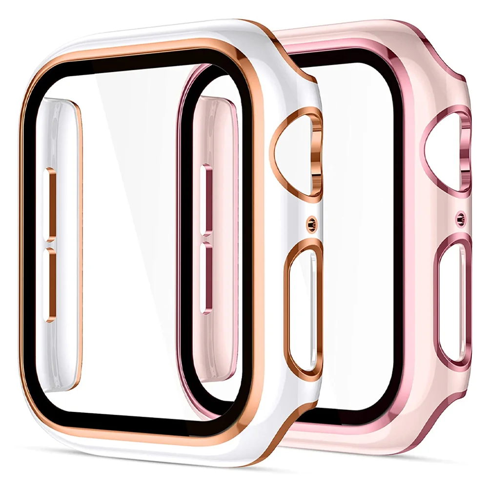 Cover For Apple watch Case 44mm 40mm 45mm 41mm 42mm 38mm accessories PC Tempered Glass Screen Protector iWatch series 7 8 5 6 SE