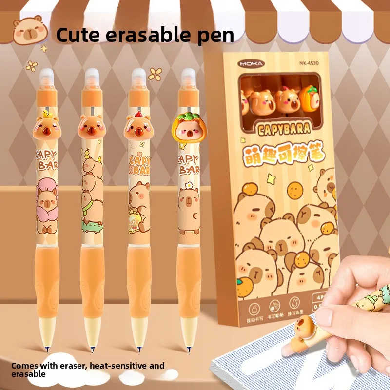 

12 шт. (3 комплекта) Прямая ручка Capybara, высококачественная милая гелевая ручка большой емкости для студентов, быстросохнущая черная ручка для письма