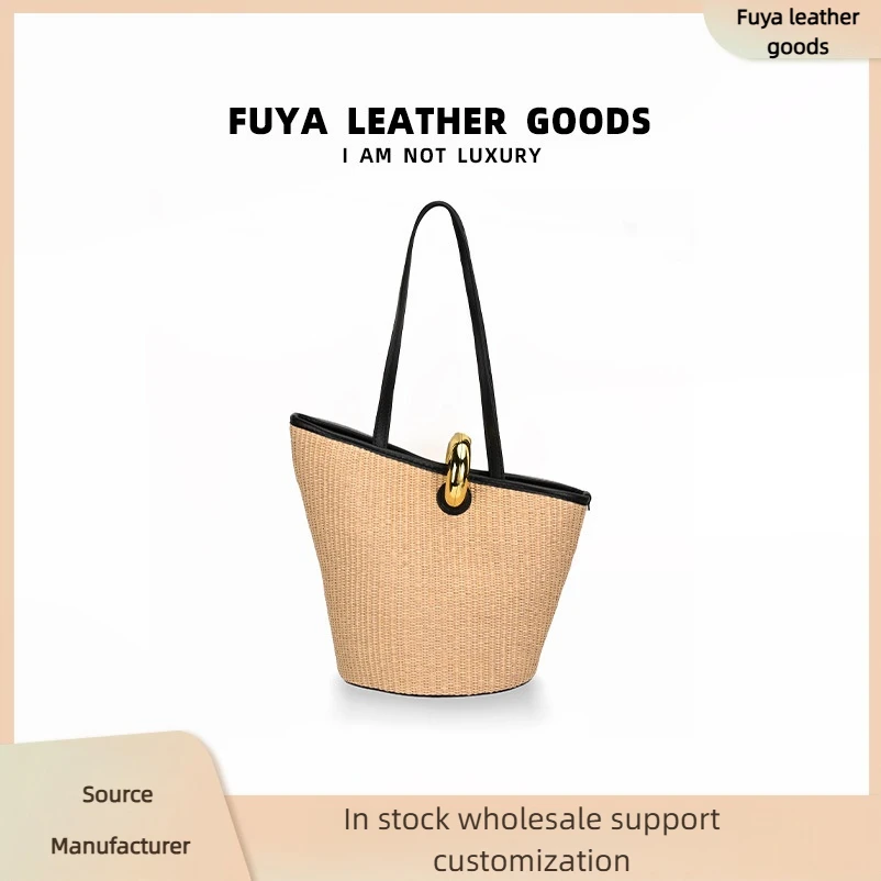 

Simple fashion shoulder bag casual all-matching large capacity tote bag advanced feeling laffy weave bag for women