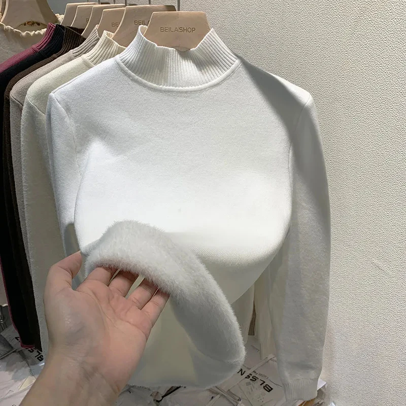 

Полуводолазка, вязаные свитера для женщин, осенний плюшевый толстый теплый тонкий джемпер, женский однотонный универсальный пуловер с длинными рукавами, новый