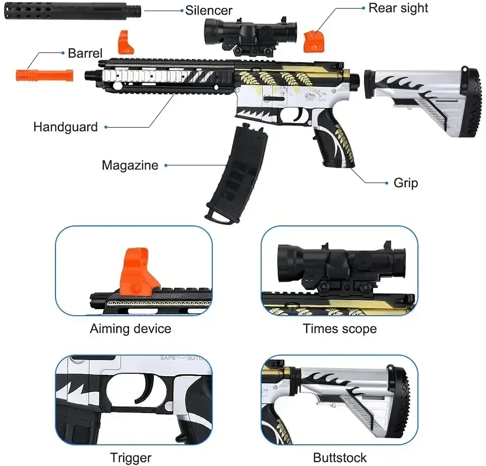 New M416 Rifle Electric Gel Ball Toy Gun Water Beads Summer Outdoor Game AirSoft Splatter Gun Weapon for Boys Gift  Arma Gel Gun