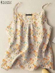 ZANZEA Summer Vintage Tanks Tops Women Bohemian Floral Printed Blouse Casual Spaghetti Strap Beach Blusas Holiday Party Shirt