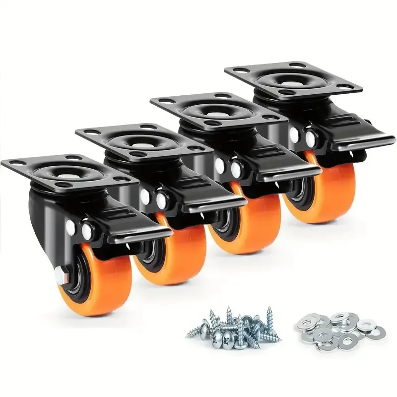 4-pack 3 Inch Orange-gold Diamond Casters /double Bearings - Heavy-duty Universal Wheels For Multi-surface Use
