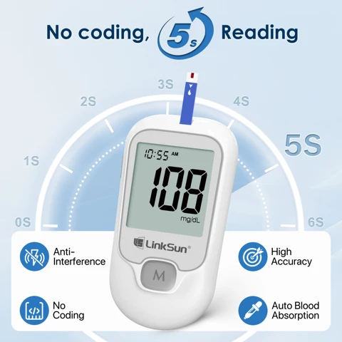 Глюкометр LinkSun G-425-1 с тест-полосками и ланцетами для измерения сахара в крови — фото устройства