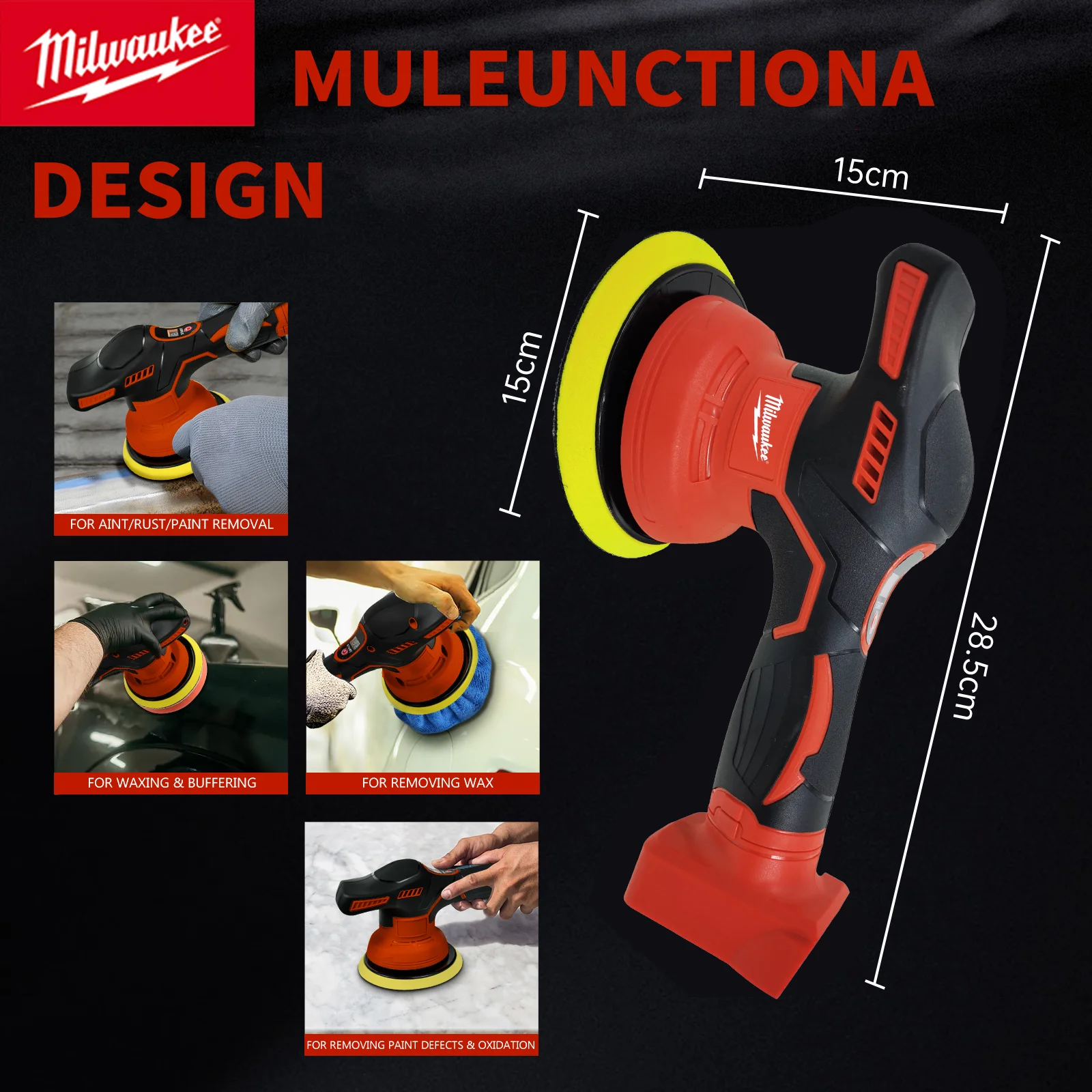 Milwaukee draadloze autobufferpolijstmachine voor Milwaukee 18V batterij met 8 variabele snelheden tot 5000 RPM voor autodetaillering waxen