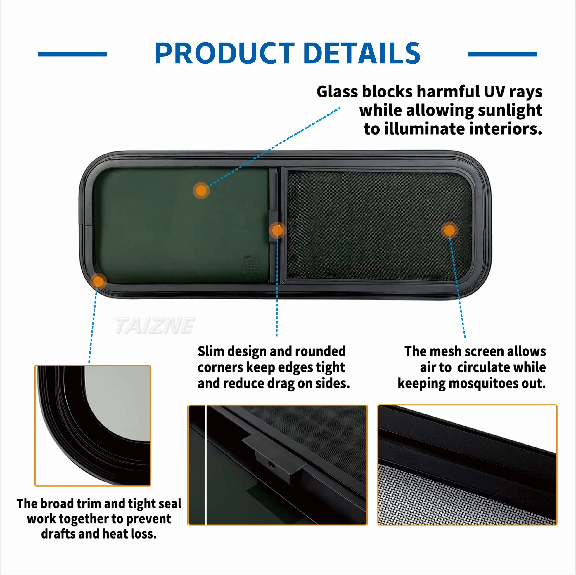 RV Side Window, 900x300mm Aluminum Alloy Camper Van Sliding Window, Caravan Replacement Window for Motorhome, Trailer, Van, MPV