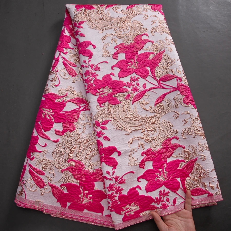 African Brocade Lace Fabric - Jacquard Lace , Embroidery Floral Pattern Damask Handmade Fabrics For Bridal Dress & Home Decor