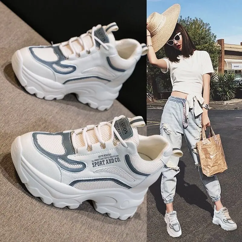 White Internal Increase Chunky Women Shoes Spring Autumn Thick Bottom Sneakers Causal Fashion Fashion Soft Comfort Woman Sneake