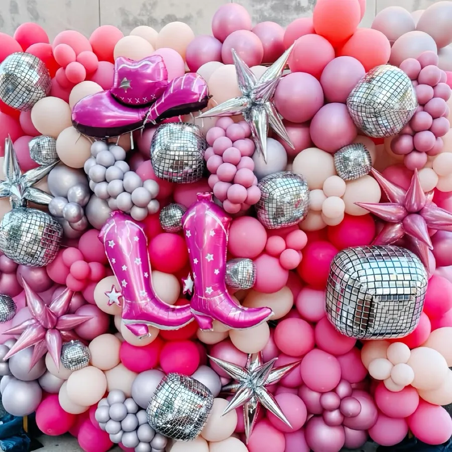 4개 핑크 카우걸 부츠+모자 포일 풍선 서부 카우 파티 장식 부츠 온 더 그라운드 파티 장식 라스트 로데오 파티 C