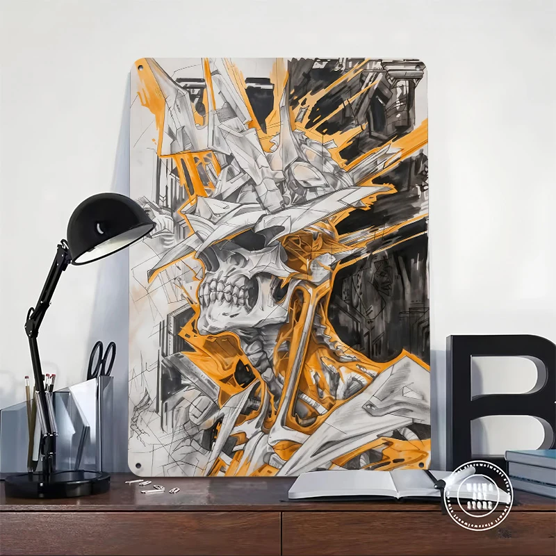 Cyberpunk Skull Metal Poster Customized Wall Art Retro Vintage Metal Signs for Man Cave Bedroom Decorations Wand Deko Decor Room
