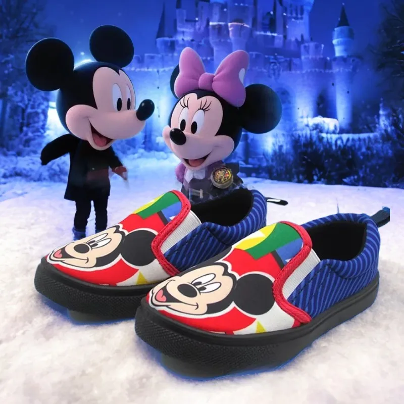 

Детская повседневная обувь, кроссовки, хлопковая летняя обувь с рисунком Микки для девочек, нескользящая дышащая обувь без шнуровки, синие туфли, размер 25-29