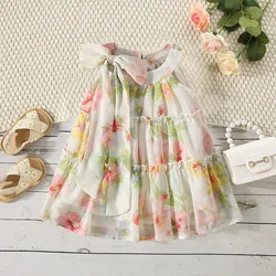 (0-3 Years Old) Summer Baby Girl Bow Princess Thousand Layer Chiffon Dress Girl Flower Sleeveless Beach Dress