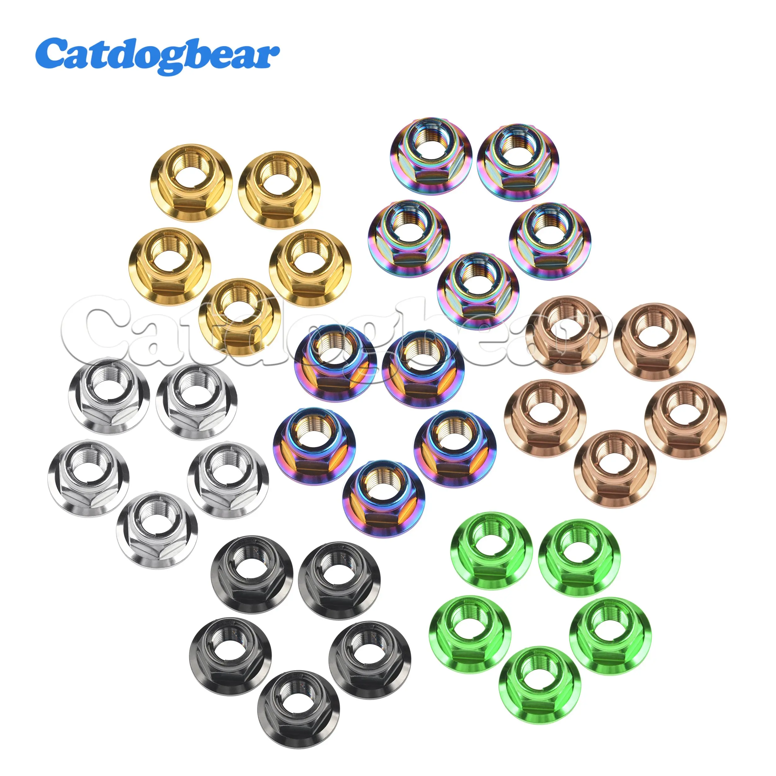 Catdogbear 4PCS M6 M8 M10 M12 Titanium Flange Metal Lock Nuts for Bicycle Motorcycle Car Fastener
