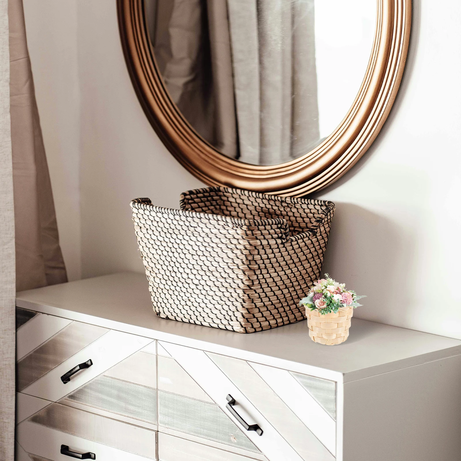 

Bamboo Storage Basket for Garden Balcony Room Bedroom Home Straw Basket Weaving ganizer Rattan Plant Box Storage