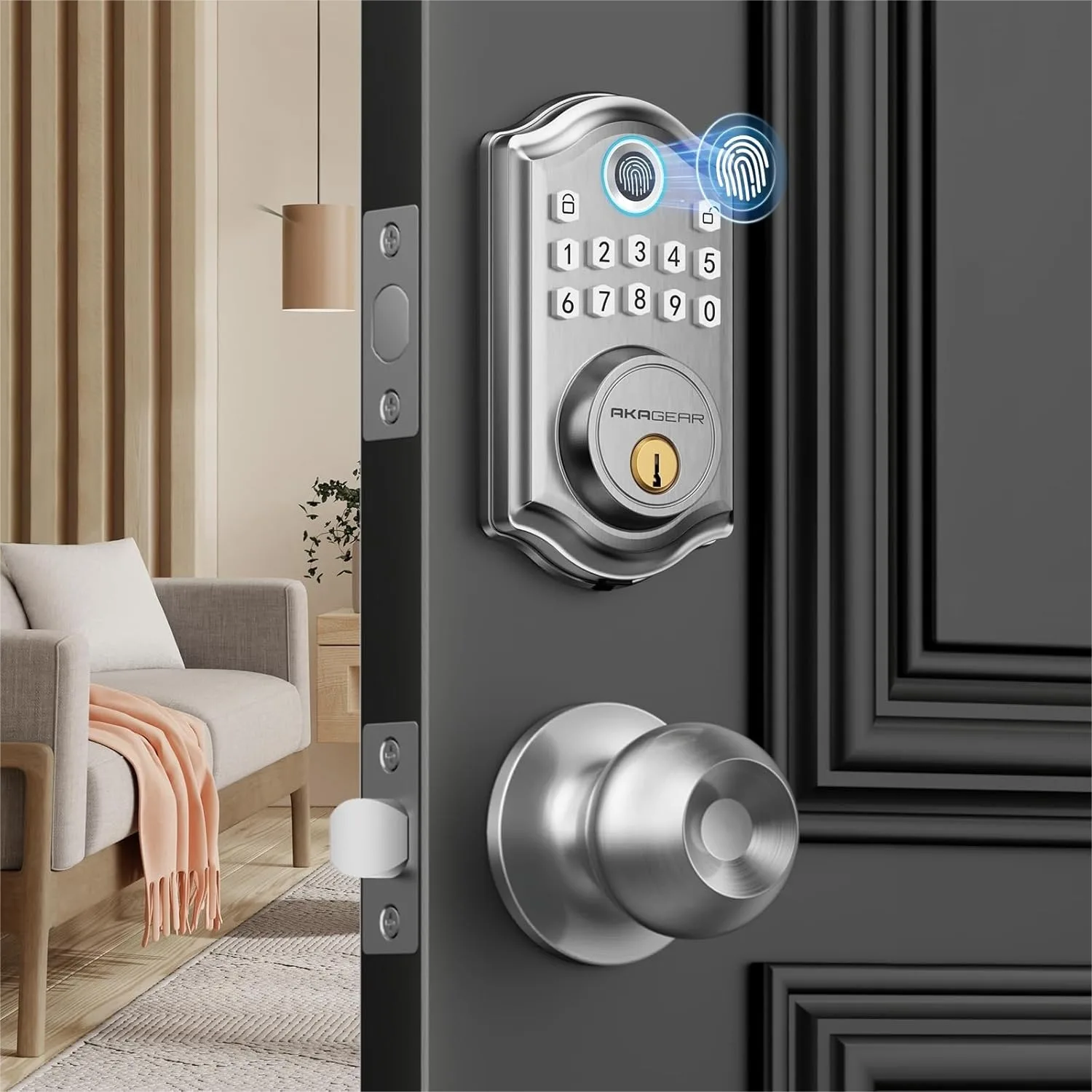 

Keyless Entry Door Lock with Fingerprint, Keypad, Auto-Lock, Satin Nickel - Smart Deadbolt for Front Door