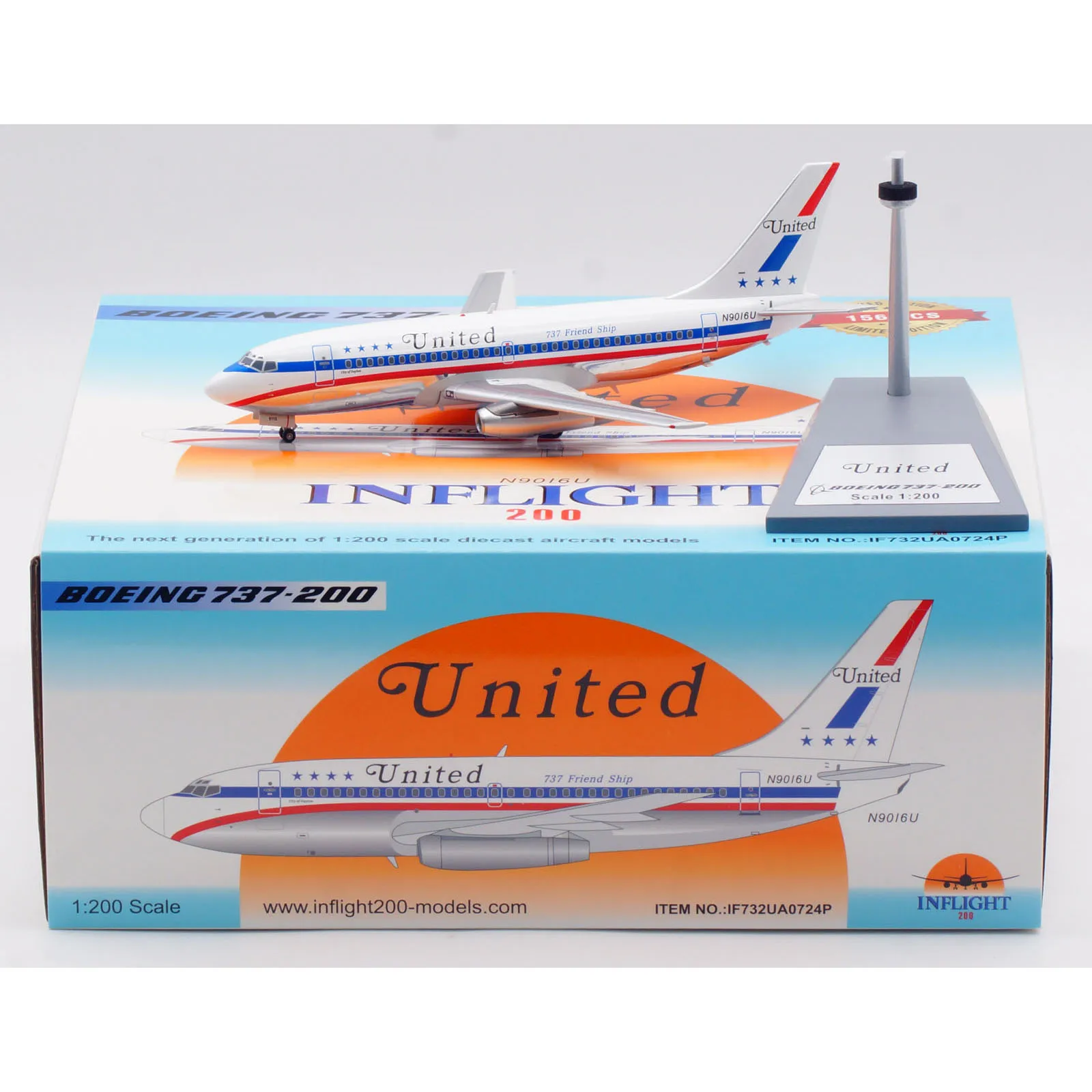 IF732UA0724P Alloy Collectible Plane Gift INFLIGHT 1:200 United Airlines Boeing B737-200 Diecast Aircraft Jet Model N9016U