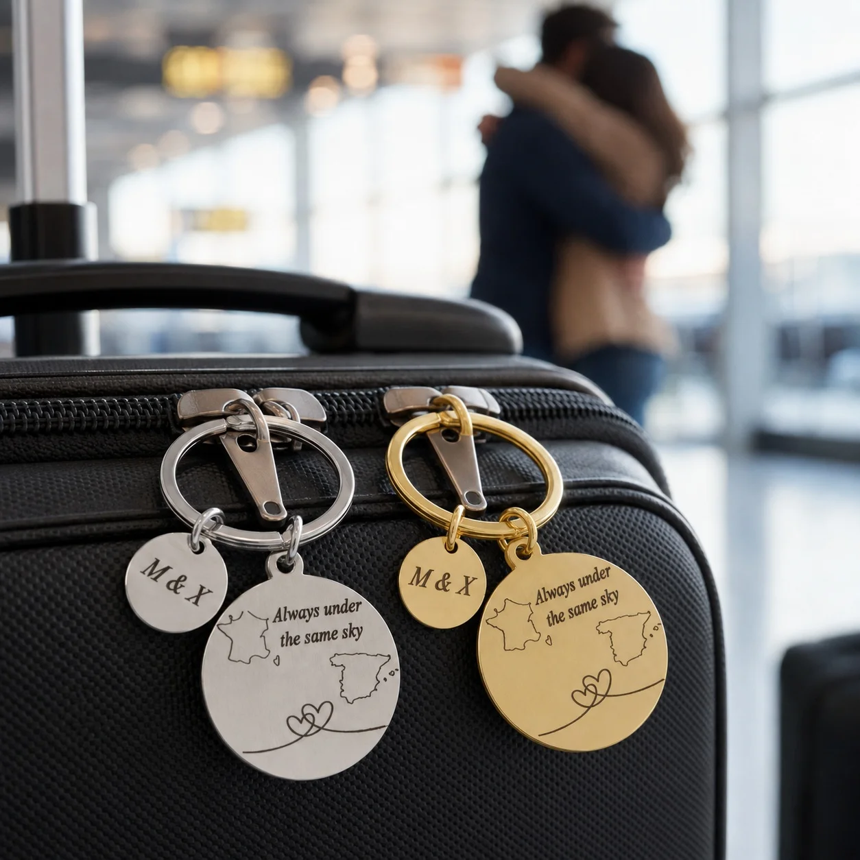 Personalized Key Chain for Couples, Long Distance Relationship Friendship Gift, Always Under the Same Sky, Moving Away Gift