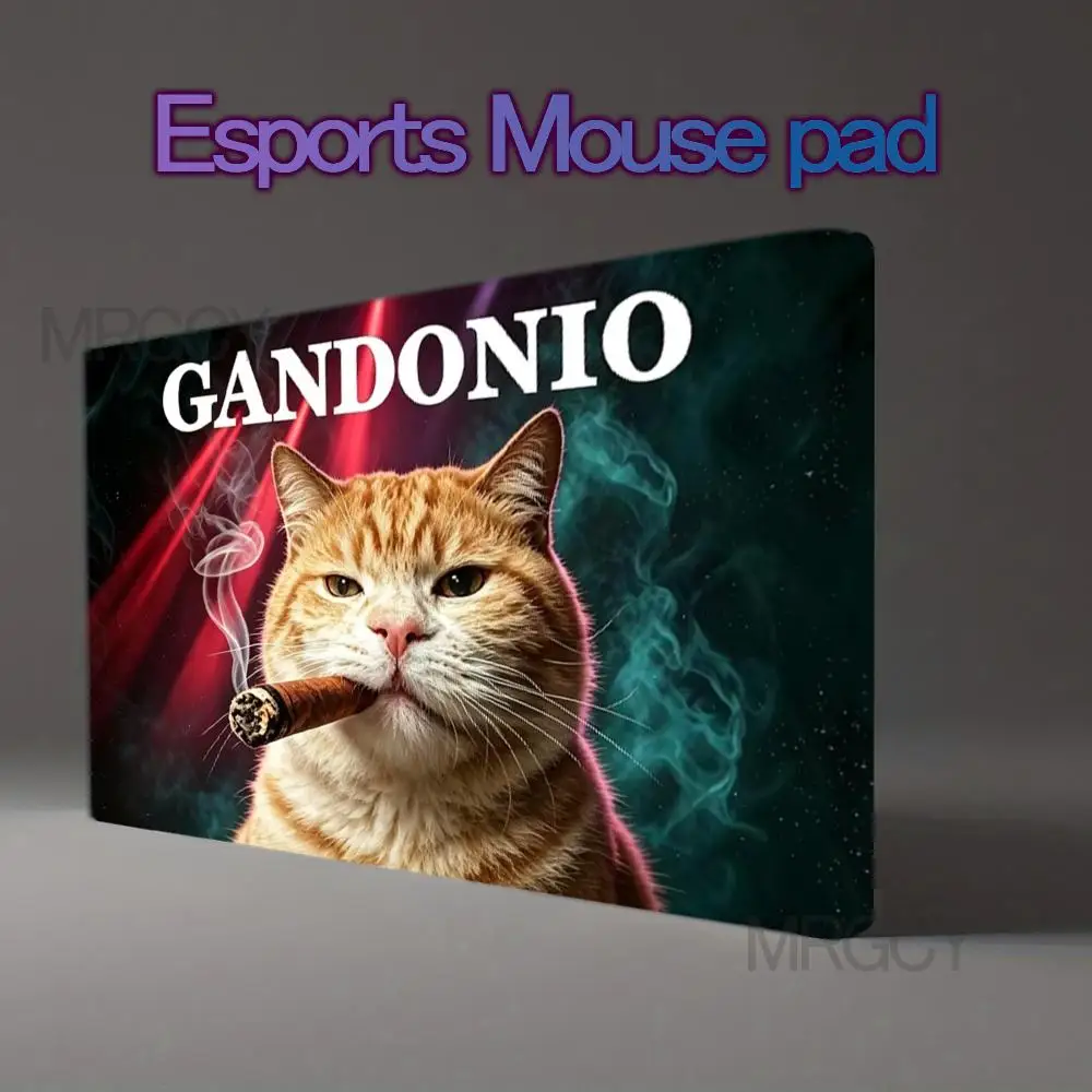 Chubby Orange Cat Cigar TCG Playmat Neon Smoke Stage Light Cool Funny Art Premium Rubber Large Gaming Desk Mat Decor Gift