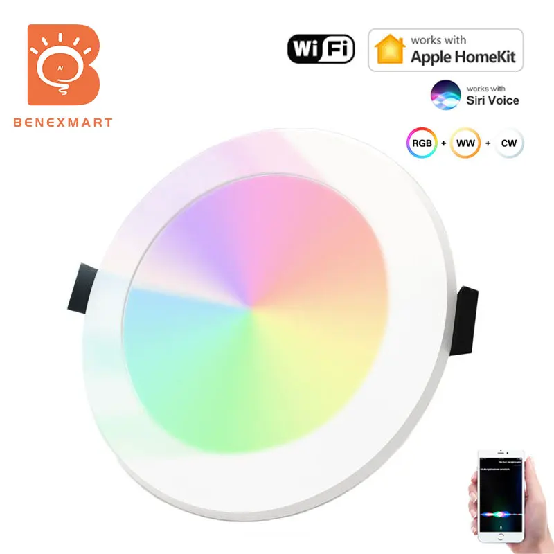 Benexmart Homekit WiFi Smart LED Downlight 7W 9W 10W 15W Okrągła lampa sufitowa RGBCW Ściemnialny reflektor Siri Alexa Google Home