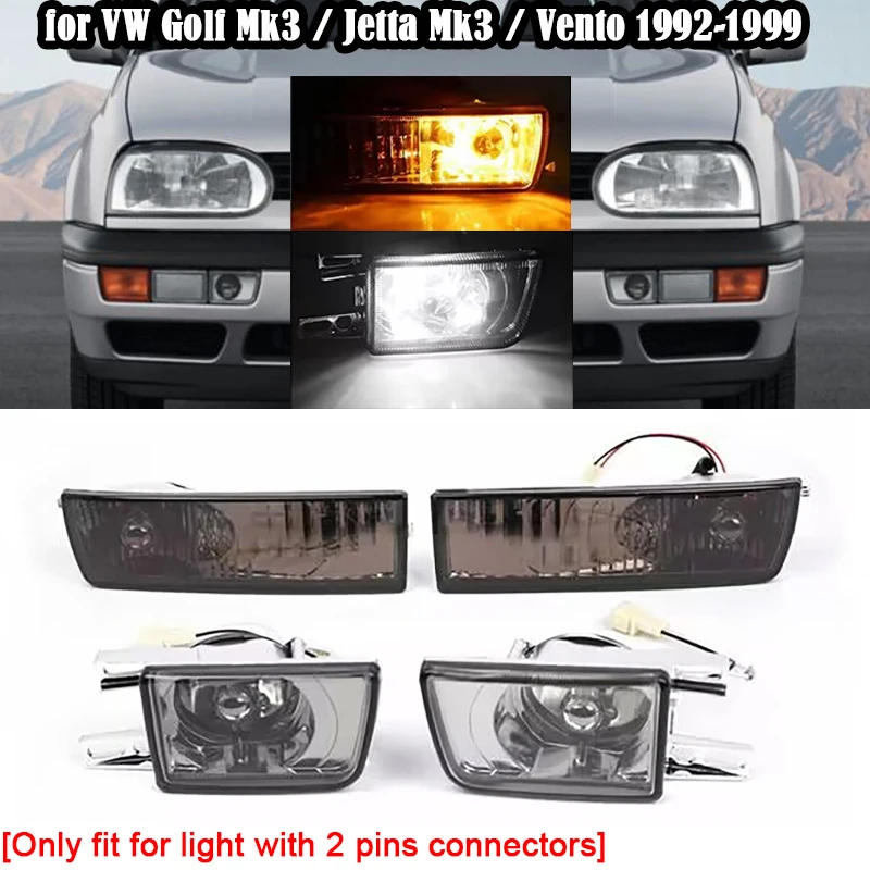 Car Front Bumper Lights Front Fog Lamps Turn Signal Lamp Set for VW Golf Mk3 Jetta Mk3 Vento 1992-1999 with 2 pins connectors