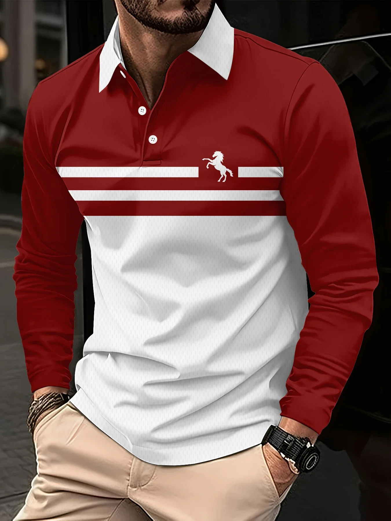 Polo graphic horizontal striped men's autumn and winter long-sleeved shirt Polo sports casual Men's polo shirt Men y2k clothing