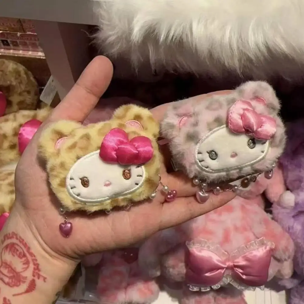 Sanrio Hello Kitty Cinnamoroll Leopard Print Stuffed Hairclip Cartoon Cute Girl Bangs Clip Sweet Kitty Cat Side Clamp Hairclip