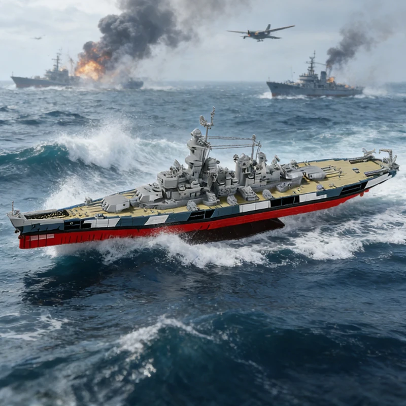

WW2 Military USS Montana-class Bricks Toys Navy Battleship Model Building Kits Cruiser Boat Blocks Boys Toys for Boys Adult Kids