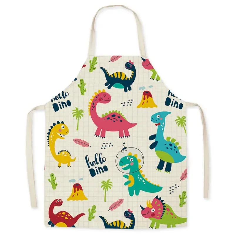 Cartoon dinosaur cute apron kitchen cooking linen soft cloth adult children\'s bib home baking cooking cleaning sleeveless apron