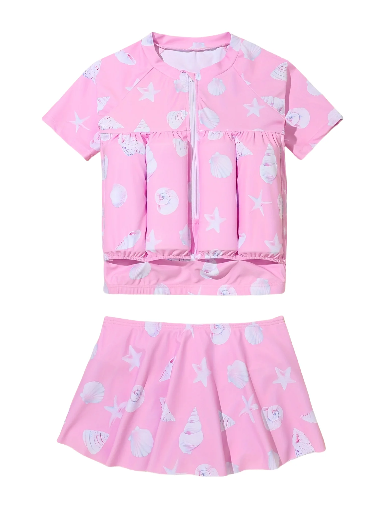 Kids' Float Swimsuit, Short-Sleeve Split, Removable Adjustable Buoyancy, Girls' Slim Skirt Style, Boys & Girls Swim Vest for