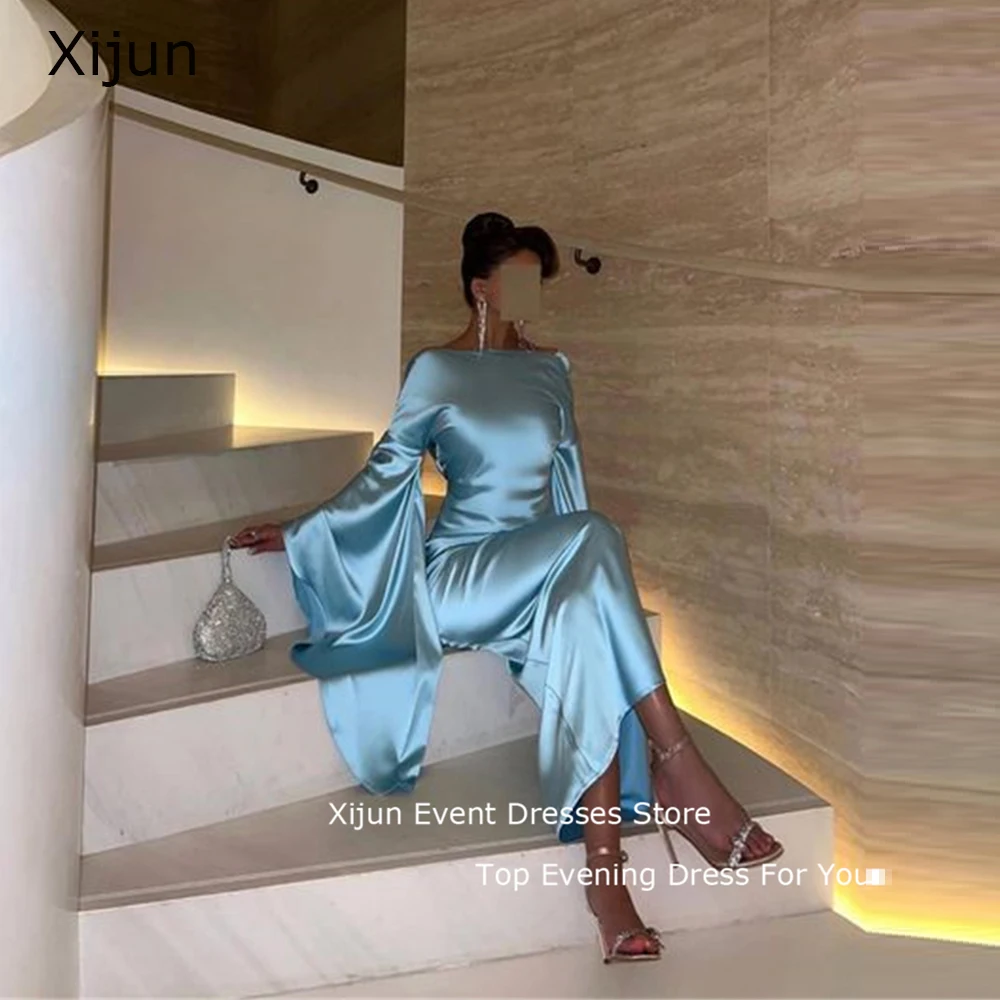 

Xijun Elegant Mermaid Evening Dress Formal Prom Gown Satin Modest Saudi Arbia Dubai Prom Dresses Long Sleeves Occasion Vestidos