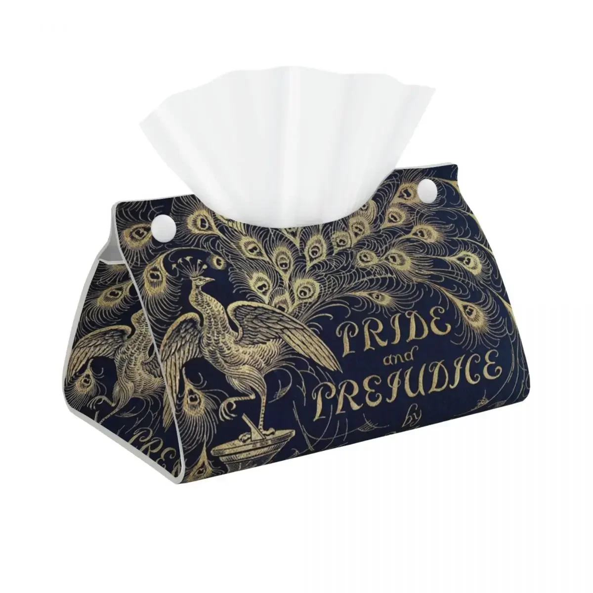 Custom Pride And Prejudice Peacock Feather Tissue Box Cover Rectangular PU Leather Animal Facial Tissues Holder for Office