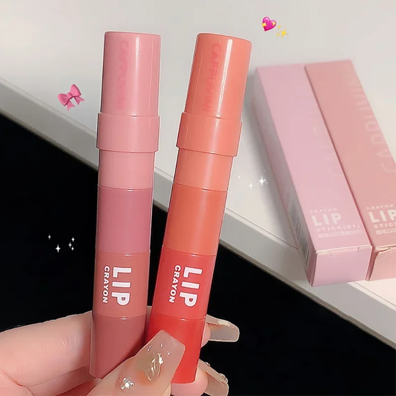 4 In 1 Cute Crayon Lipstick Waterproof Lasting Velvet Rose Purple Matte Lips Tint Easy To Color Sexy Nude Lips Makeup Cosmetics