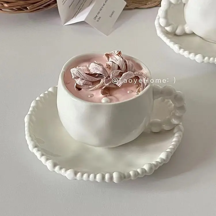Cup and Saucer Set Ceramic Hand Pinch Irregular Afternoon Tea Tableware Mug High Appearance Level Niche Coffee Cup and Saucer
