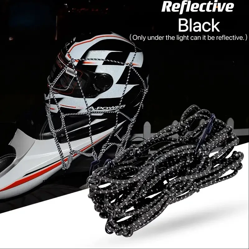 Motorcycle Reflective Net Bag Helmet Holder Bungee Cargo Net Luggage Mesh With Metal Hooks For Safe Night Riding Travel
