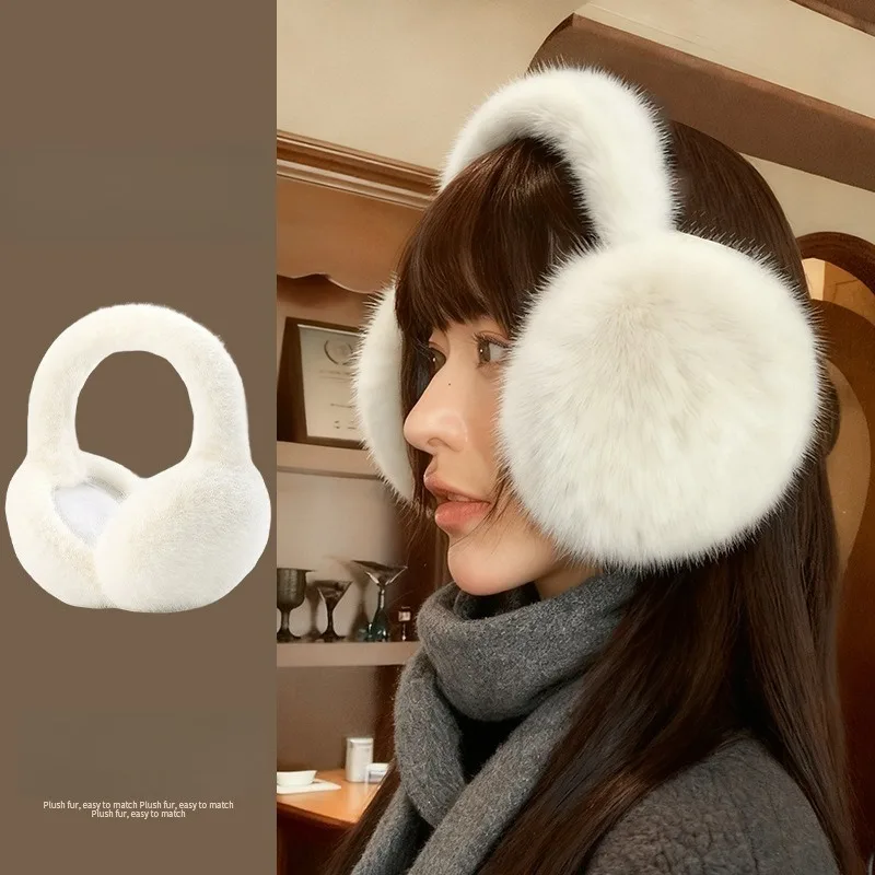 غطاء للأذنين للنساء شتاء 2025 جديد من القطيفة المقاومة للرياح لتدفئة الأذن قابل للطي من فراء الأرانب الصناعي