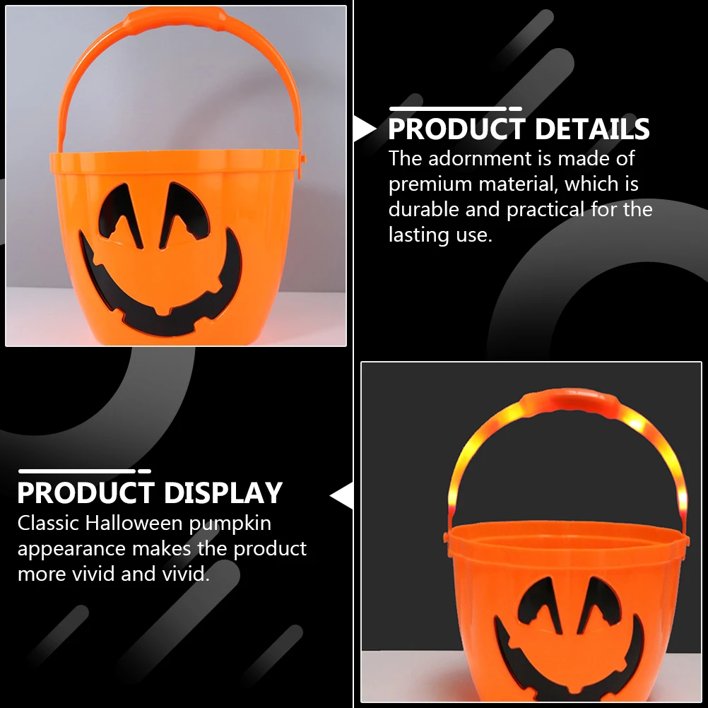 

2 Pcs Glowing Pumpkin Bucket Plastic Light Halloween Lantern Lamp Orange Portable Child