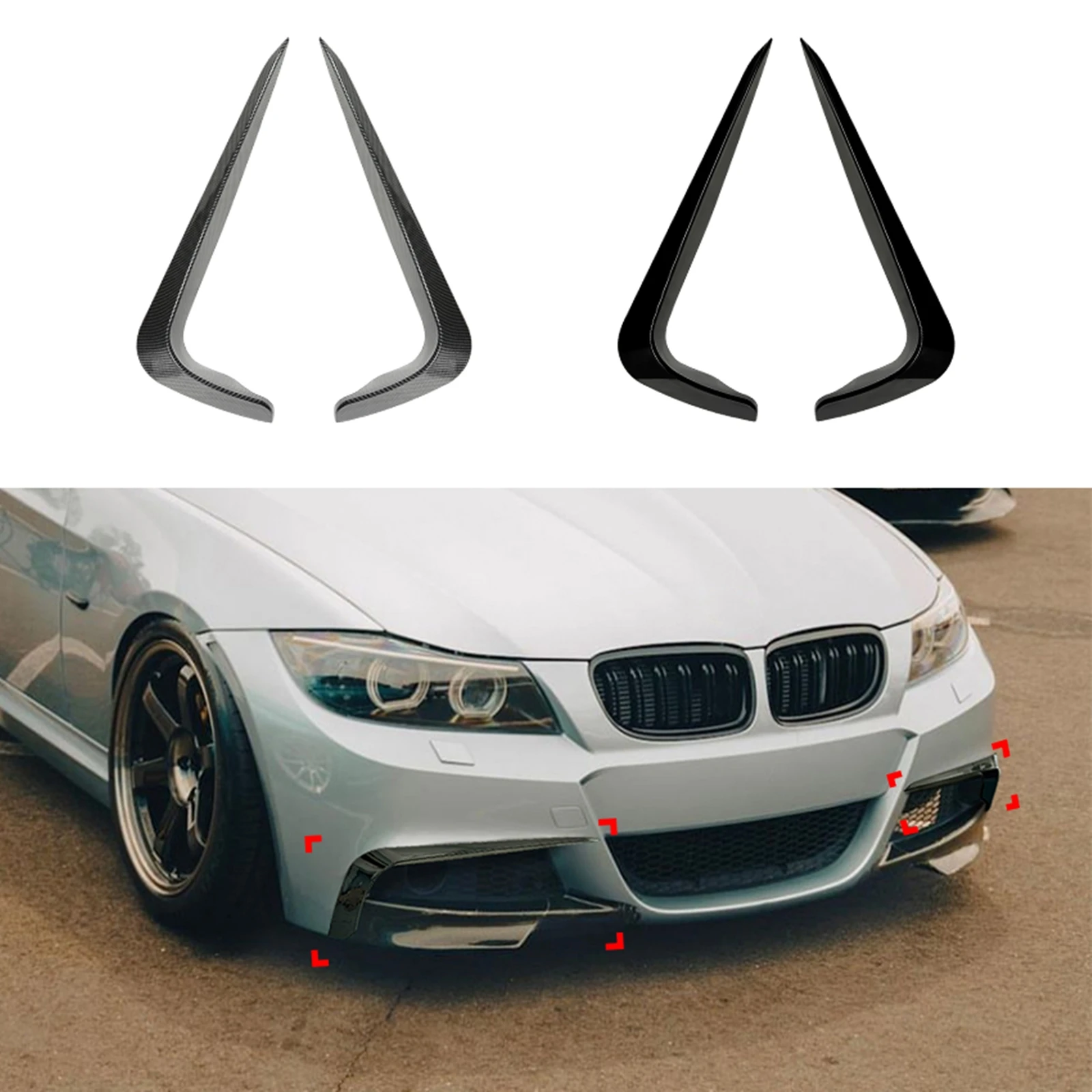 Car Front Bumper Fog Light Cover Trim Side Spoiler Canard Brow Air Vent Splitter For BMW 3 Series E90 E91 M Sport 325i 2009-2012