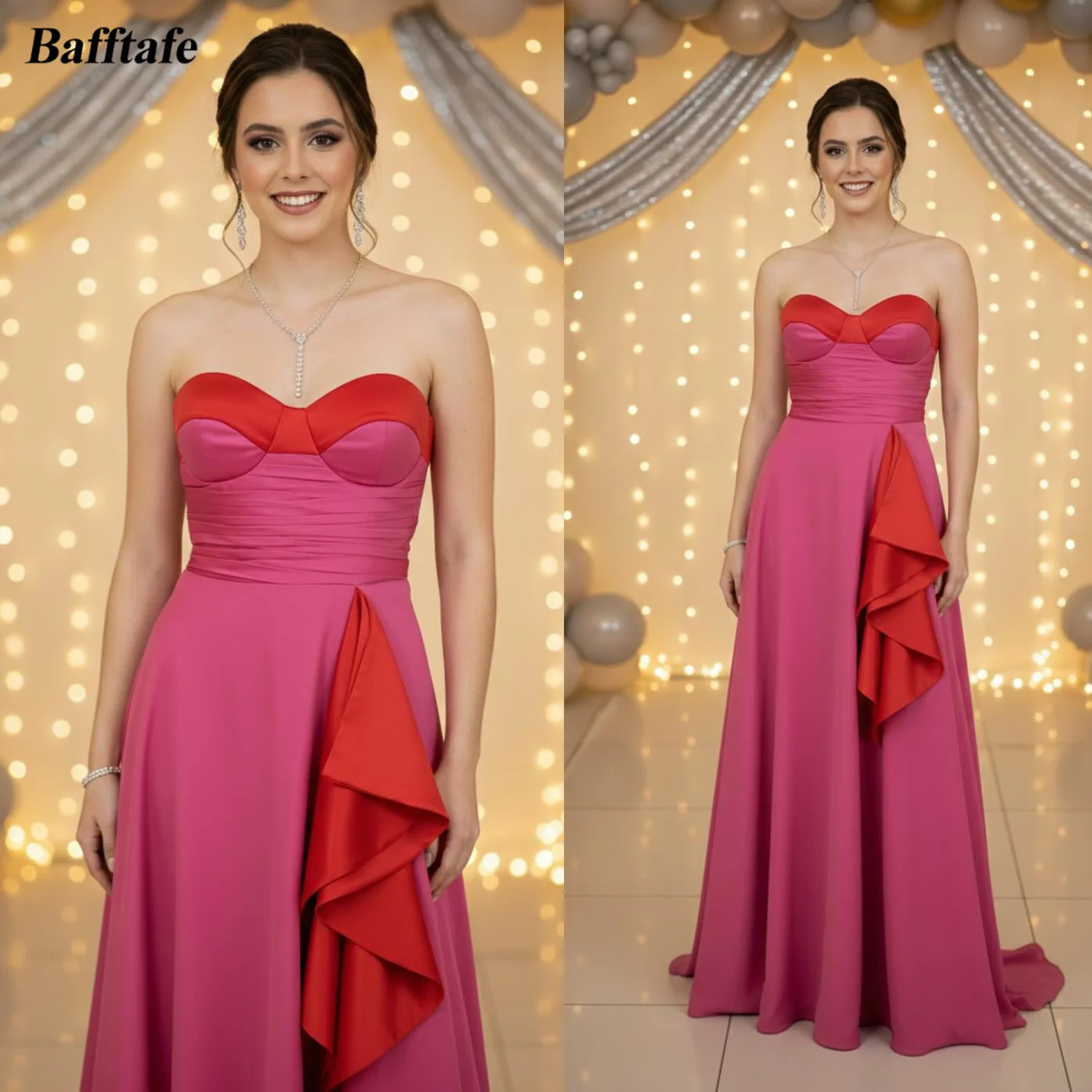 

Вечерние платья Bafftafe цвета фуксии, атласные, с рюшами, на заказ, для выпускного вечера, дня рождения, торжественных мероприятий, 2026