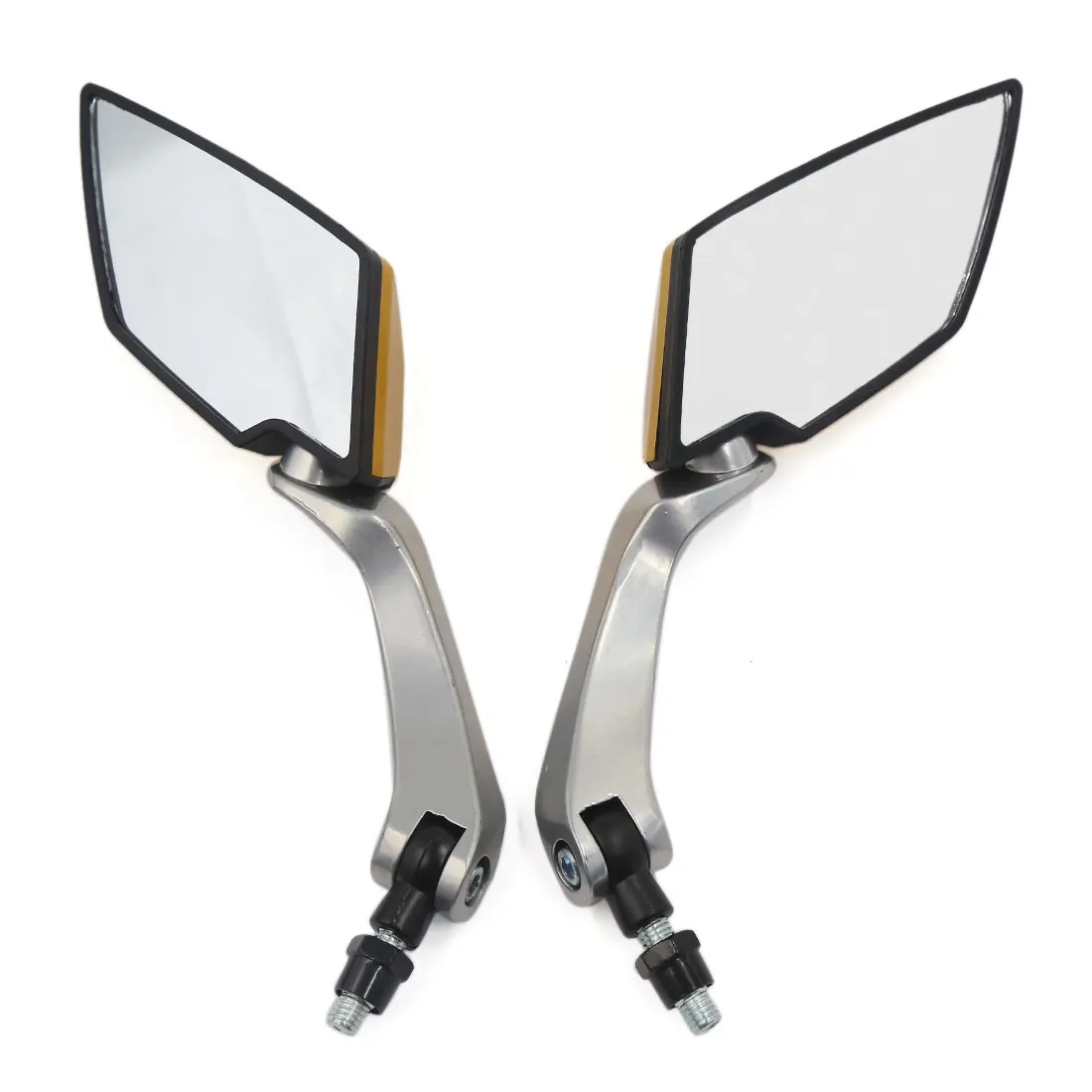 Motoforti Pair Gold Tone Black Plastic Housing Motorcycle Rearview Side Mirrors 8mm 10mm