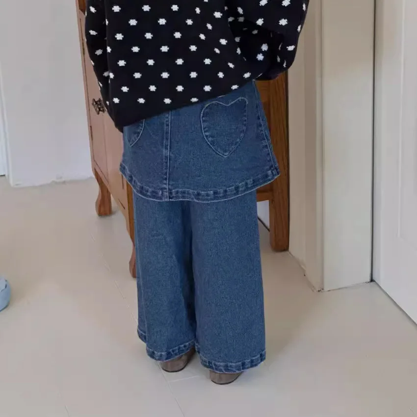 Kids Pants Girl Jeans Autumn New Korean Childrens Clothing Children Trousers Culotte Baby Trousers Simple 2024 Loose