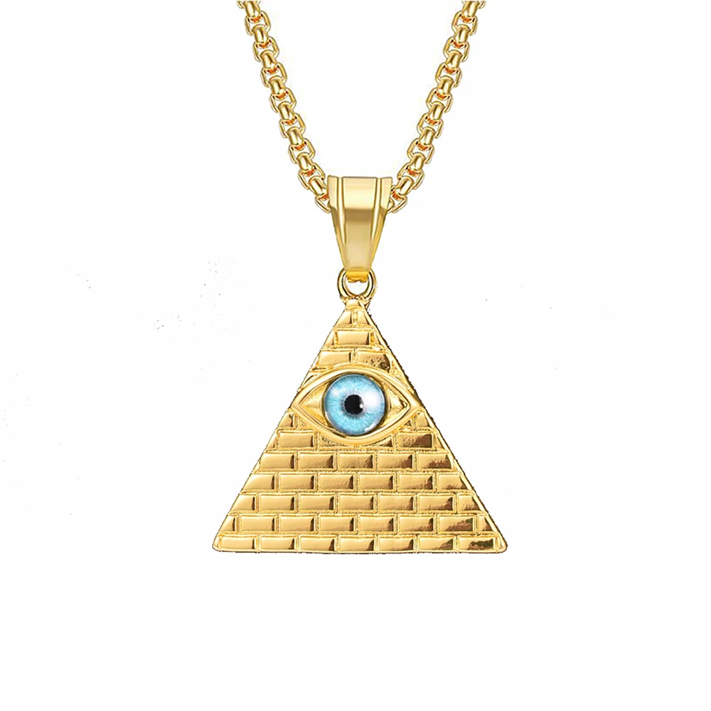 Ancient Egyptian Pyramid Eye Of Horus Pendant Necklace Gold Color Stainless Steel Chains For Men Women Hip Hop Egypt Jewelry