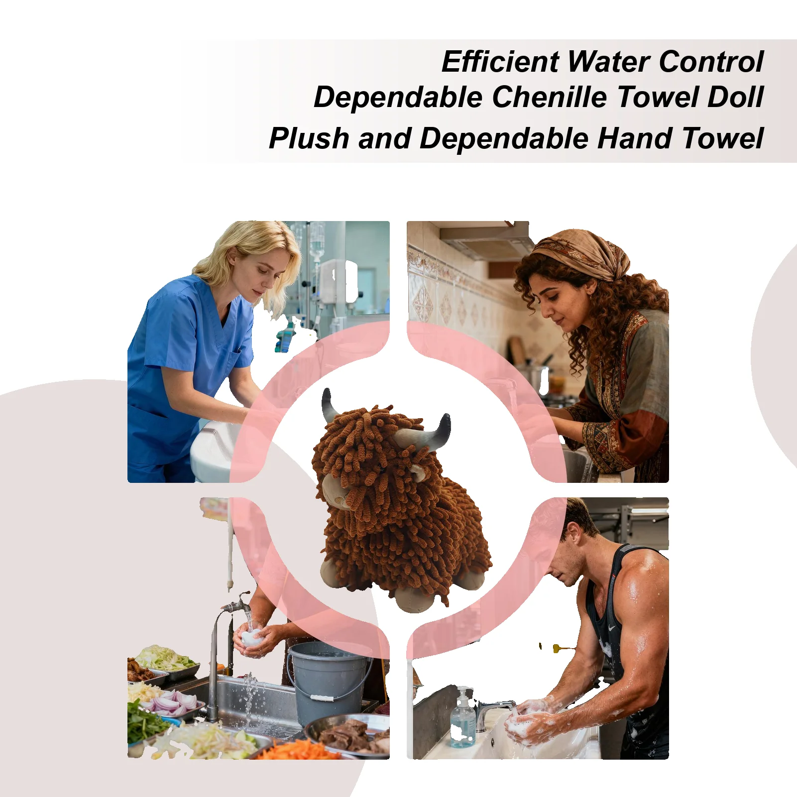 

Chenille Hand Towel Doll Quick Drying Fabric Cow-Inspired Chenille Ball Hand Towel For Bathroom Home Hotel Apartment Shower Room