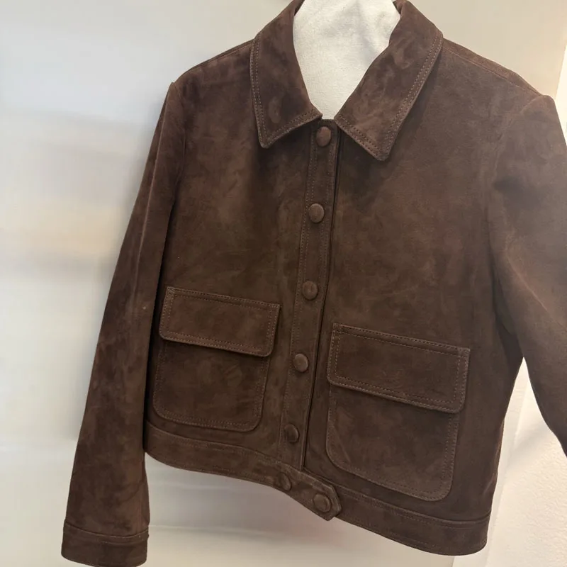 cappotto da donna primavera e autunno 2025 nuova moda giacca in vera pelle scamosciata naturale di lunghezza corta di alta qualità