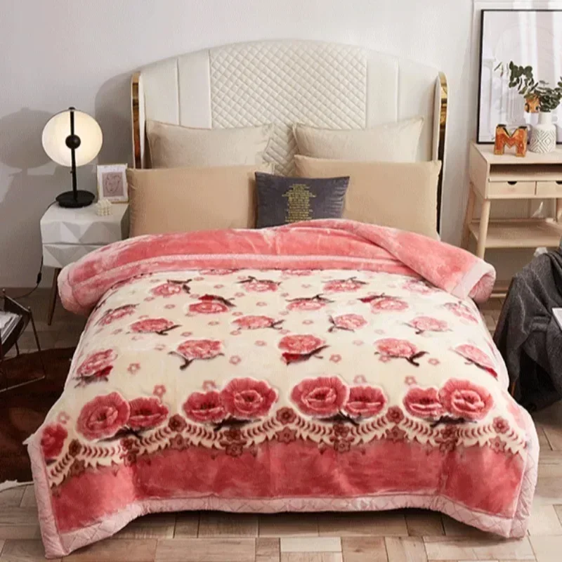 

Flannel Blanket Double-deck Washable Quilt Siesta Keep Warm Double Person Thick Winter Soft Comfortable Plush Bed Sheet