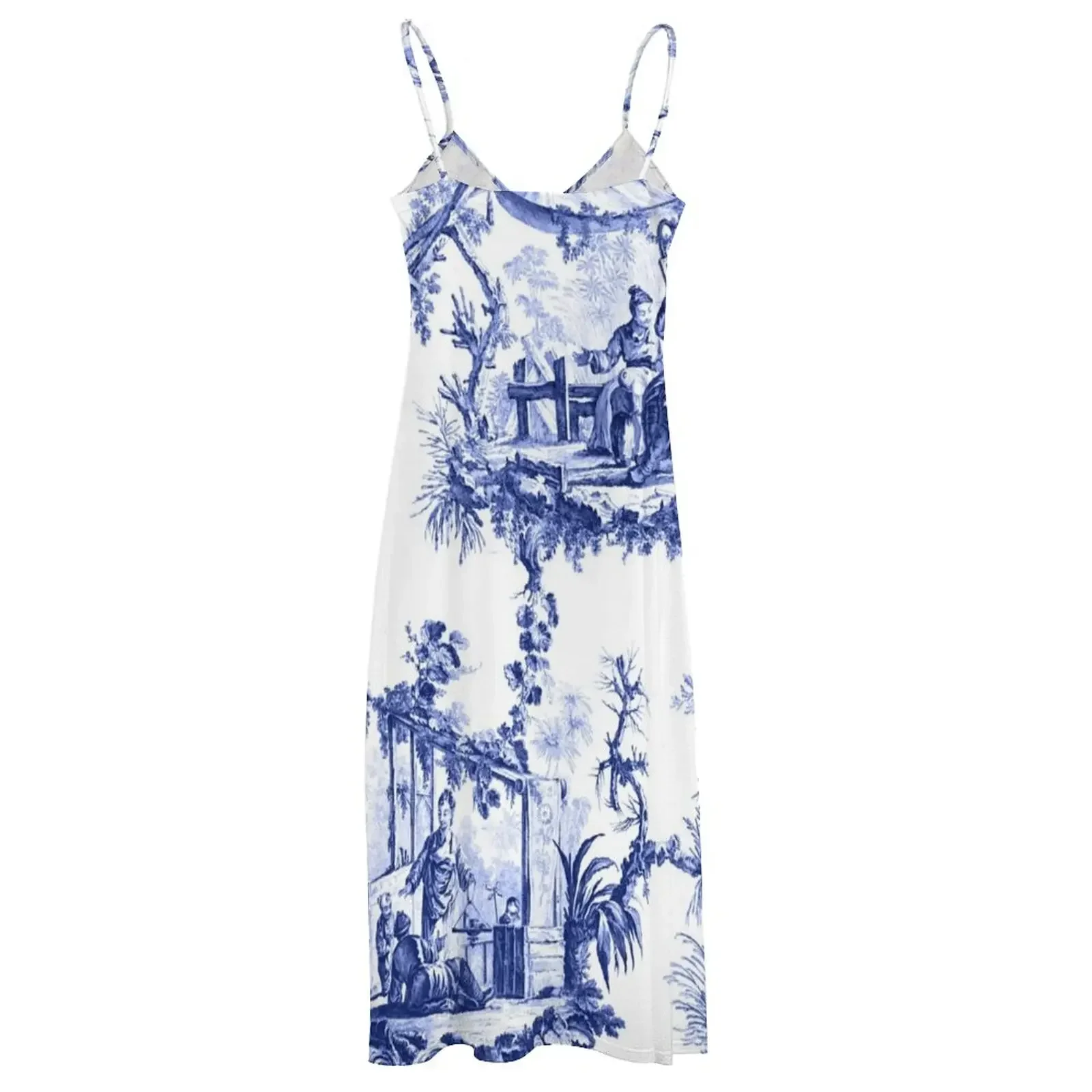 Blue Chinoiserie Toile Sleeveless Dress summer clothes for women prom clothes women evening dress Evening gown Dress