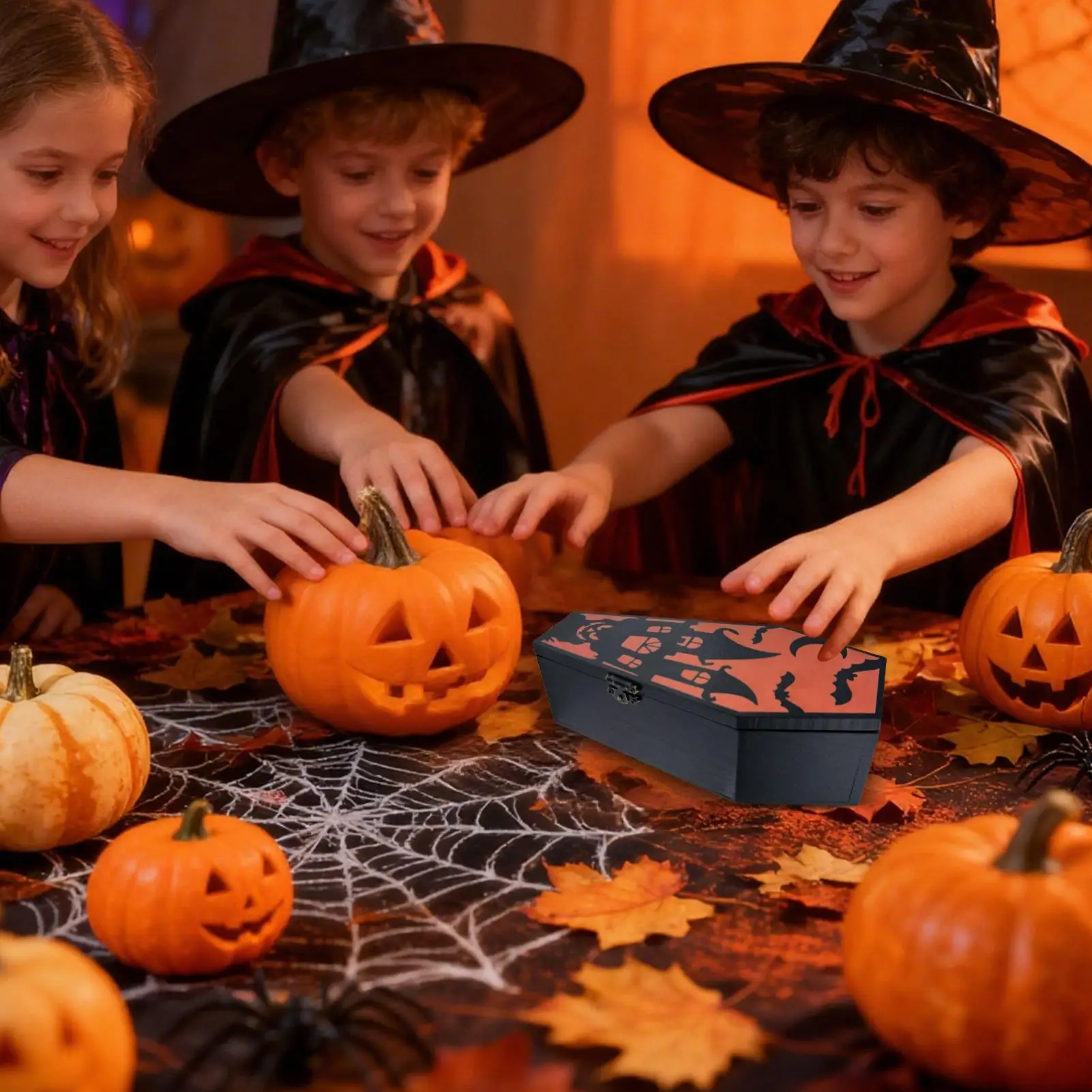 

Коробка для угощений на Хэллоуин, шкатулка для Хэллоуина, миска для конфет, жуткий чехол для кухни, каминная полка для прихожей, стол, торт, шоколадные конфеты