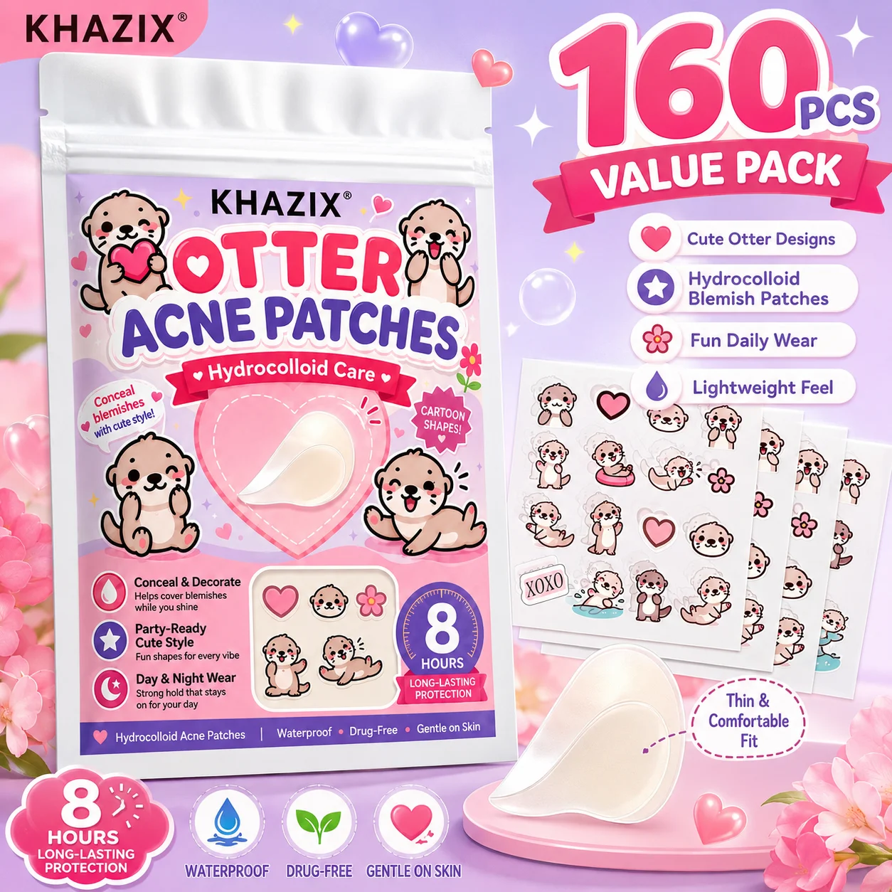 160pcs Cartoon acne patch, cute cat-shaped facial concealer acne patch, safe, non-toxic, gentle and non-irritating