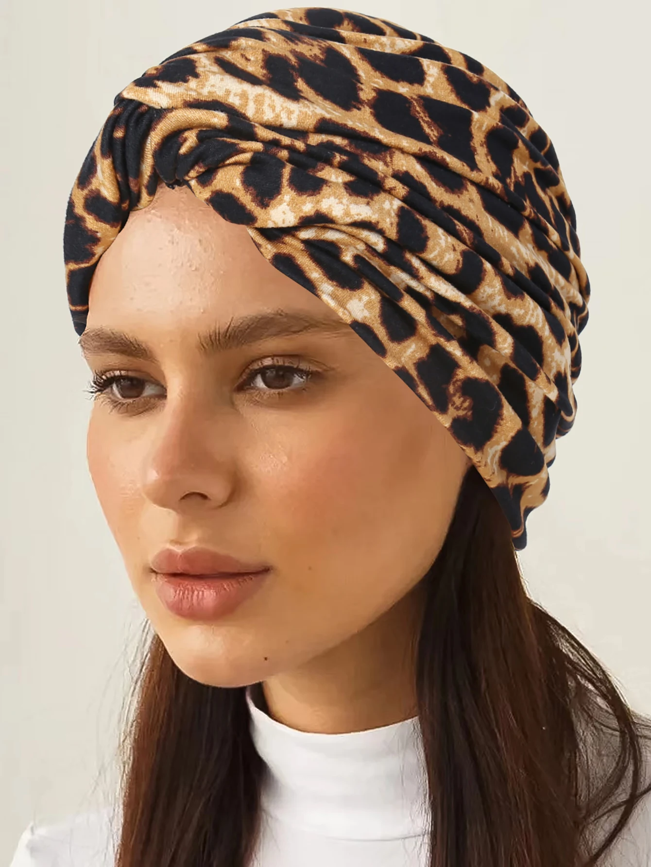 Trendy Leopard Print Women Hijabs Turban Hats Head Wraps Soft Elastic Hijab Hats Breathable Chemo Cap For Ladies Girls