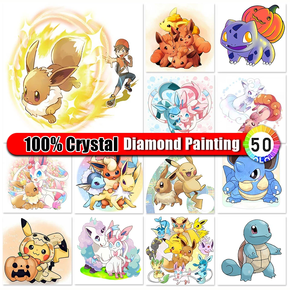 

100% Crystal Diamond Painting Pokemon 5D DIY Full Diamond Mosaic Cross Stitch Kits Cartoon Picture Art New 2024 Home Decoration